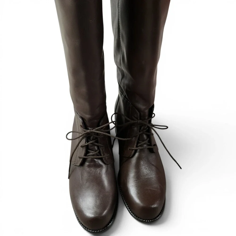 BLONDO Leather Knee High Riding Boots 6.5B Brown Lace-up Waterproof Canada NWT‎